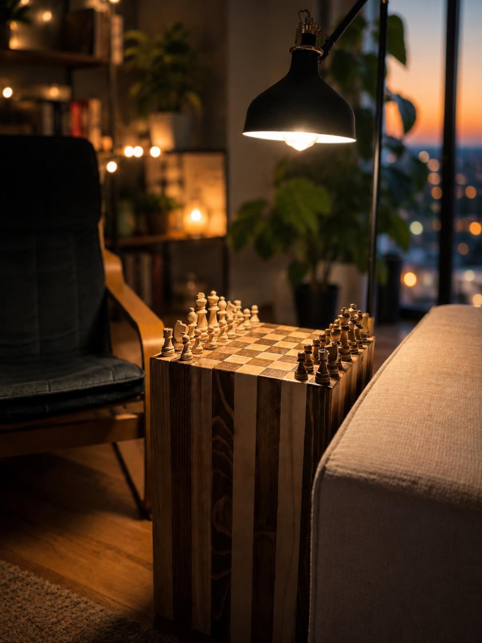 Handmade Natural Wood Chess Table
